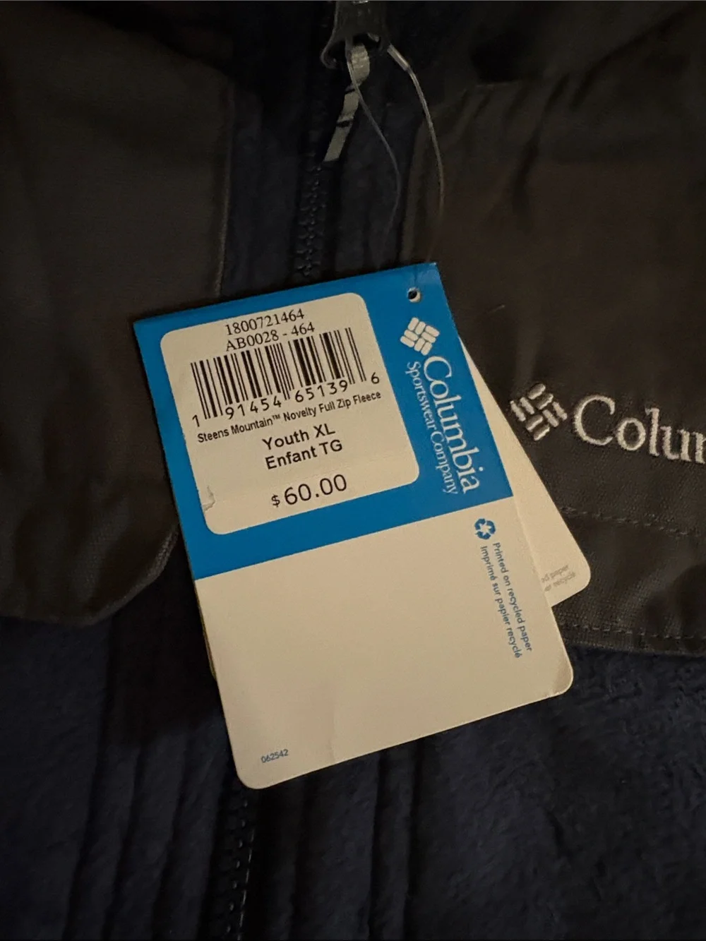 Columbia Youth Dark Navy Full-Zip Fleece Jacket NWT